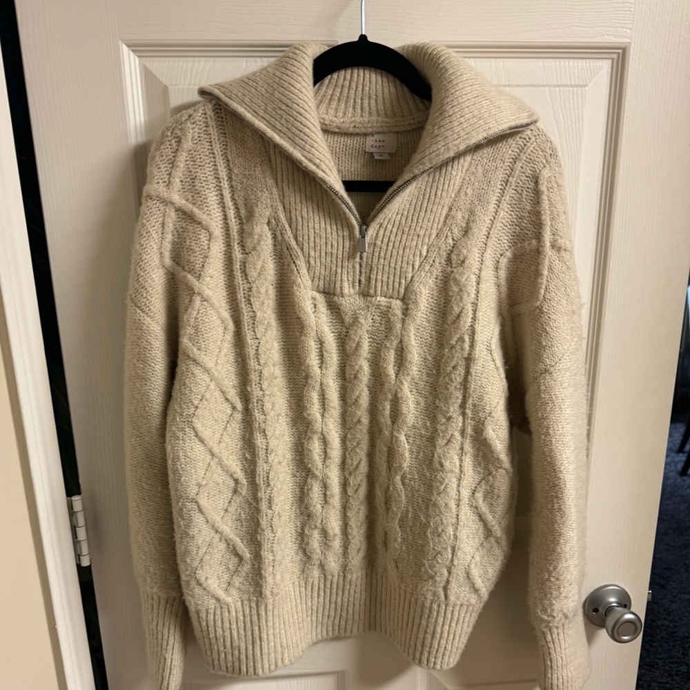 Quarter Zip Collared Cable Knit Sweater